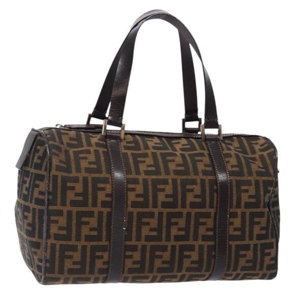 FENDI Zucca Canvas Hand Bag Brown Black Gold - Picture 1 of 12